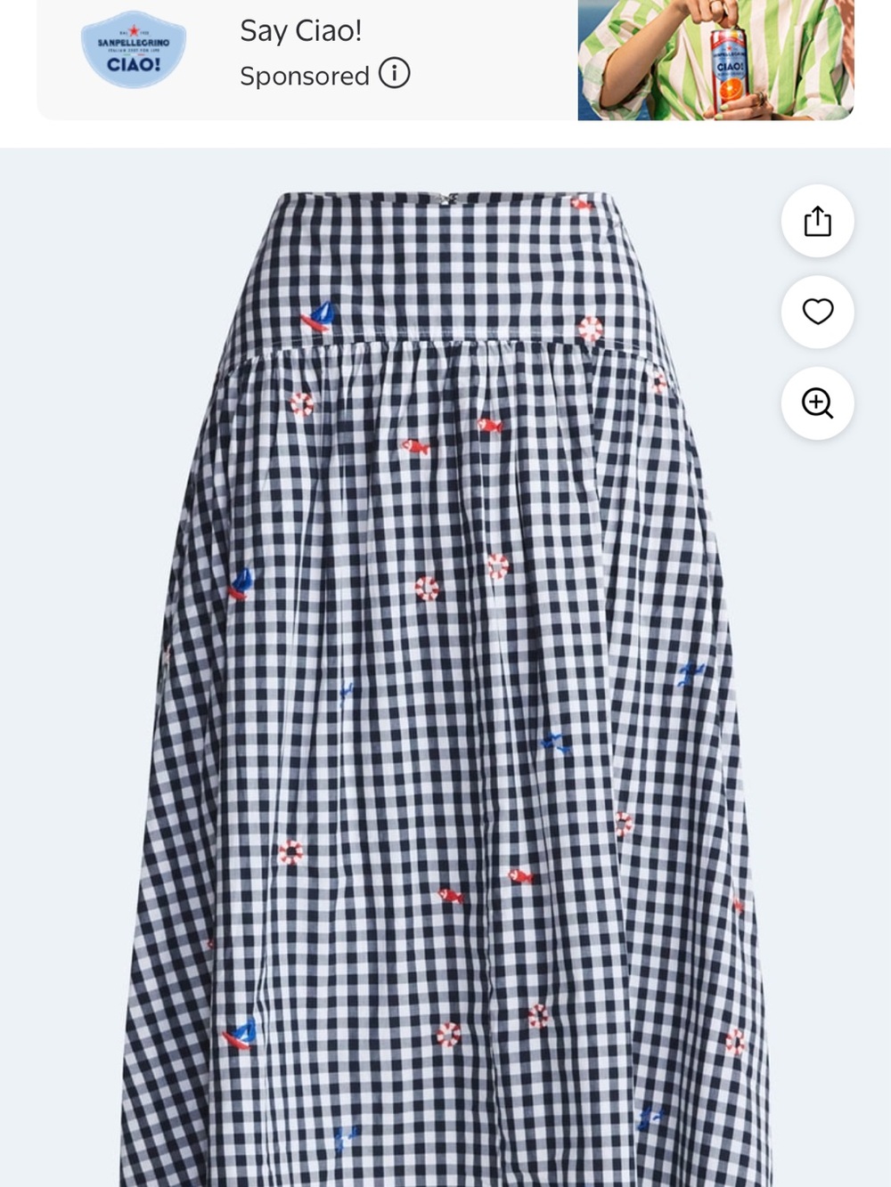 Black & White Gingham Asymmetrical Skirt with Embroidered Accents
